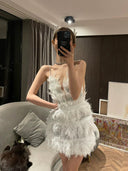 Chic Feather Backless Dress Glamorous Party Style Dress