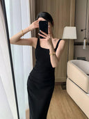 Guoge Black Waist Camisole Dress: Sophisticated Elegance