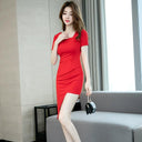 Vibrant Red Hip-Wrapped Dress for Chic Summer Fashion