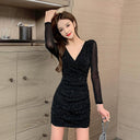 Sexy Korean Style Sheath Dress V Collar Autumn Winter Chic