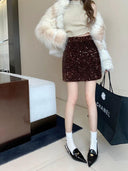 Sequin Pencil Skirt Glamorous A-Line Fashion Korean Flair