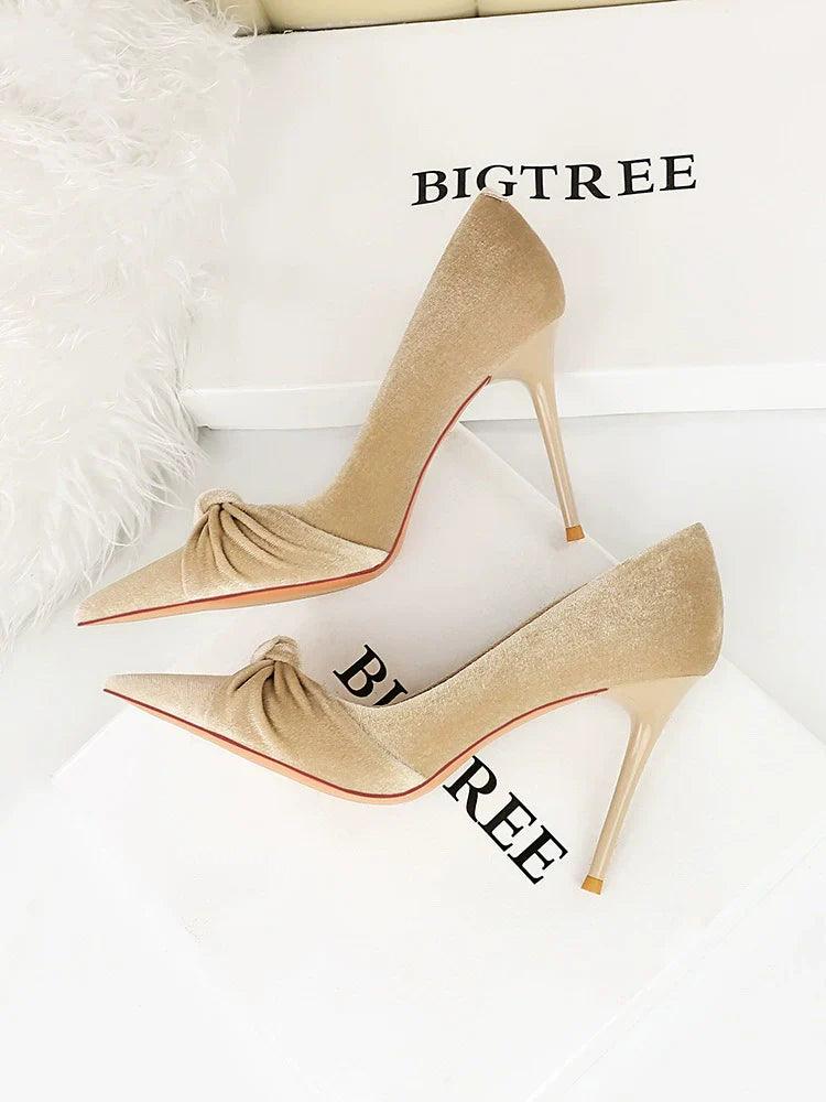 Suede Butterfly Bow Flats: Chic High Heels for Stylish Women