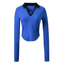 Lapel Contrast Color Sports T-shirt for Stylish Pregnant Women