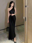 Accessible Luxury One Shoulder Pleated Dress Elegant Attire