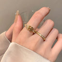 Letter Female Retro Opening Gold Index Finger Ring Zircon