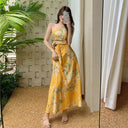 Retro Yellow Floral Summer Beach Skirt Vintage Style Chic