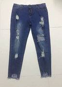 L-5XL Plus-Size Stretch Ripped Fat Lady Jeans Denim Fit