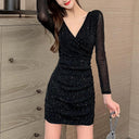 Sexy Korean Style Sheath Dress V Collar Autumn Winter Chic