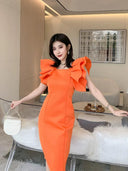 Dollytang Slim-Fit Host Dress Elegant Retro Style Sleeves