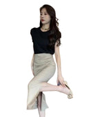 Elegant High Waist Split Skirt Versatile Slimming Essential