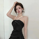 French Chic Satin Tuxedo Dress Stylish Evening Attire