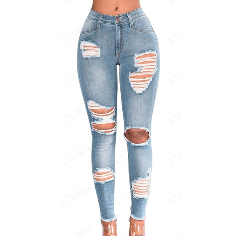 2024 Fashion Elastic Jeans Ripped Women Ladies Jeans Pants Female