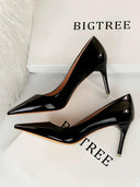 Bright Leather High Heels European Style Shoes Elegant Glamorous