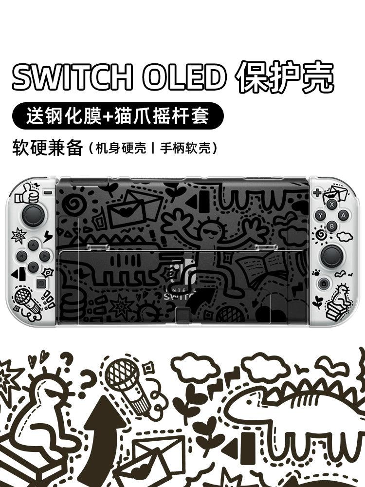 Applicable to Nintendo Switch Protective Case Crystal Transparent OLED Separates Hard Shell Handle Silicone Parts Game Machine Switch OLED Ultra-Thin Pluggable Base Game Machine Cosmetics Bag Soft