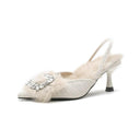 Furry Pointed Rhinestone Heel Shoes for Women’s Elegance