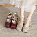 Waterproof Red Wedding Shoes: Retro Chic Strap Design