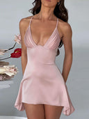 Sleek Satin V-Neck Summer Dress Bold and Backless Elegance