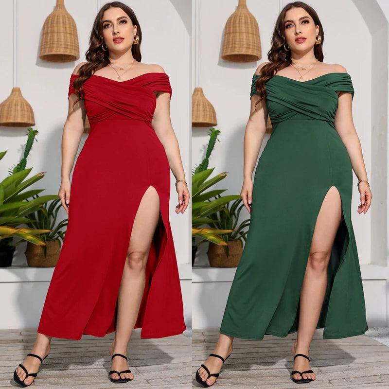 Plus Size V Collar High Waist Dress: Chic & Elegant Summer Style