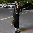 Sophisticated Dark Gray Fishtail Dress Elegant European Style