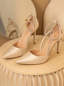 Elegant Satin Cross Strap High Heels for Wedding Glamour