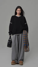 Sixi Sixi Spring Stitching Wire Contrast Color Pullover Sweater