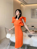 Dollytang Slim-Fit Host Dress Elegant Retro Style Sleeves