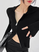 Double Z Asymmetric Zipper V-Neck Sweater Chic Style