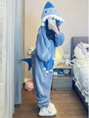 Cute Shark Coral Velvet Pajamas Plus Size Winter Jumpsuit