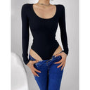 Siamese Fit Long-Sleeved U-Neck Top Modern Chic Autumn Style