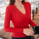 Sculpted Elegance Chic Crossed V-Neck Sweater for Women