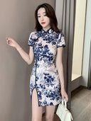 Chinese Style Retro Floral Cheongsam Dress for Millennials