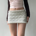 White Wool Patchwork Zipper Skirt Retro Twist Winter Fashion