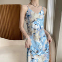 Silk Floral Sling Dress: Elegant French Design for Women