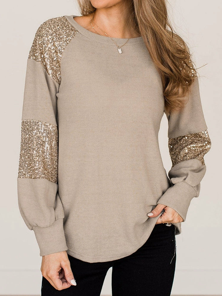 Fall and Winter Fashion Long Sleeves Sequin Casual All-Match T-shirt
