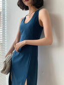 Blue Slim-Fit Summer Vest Dress - Elegant Women's Fashion