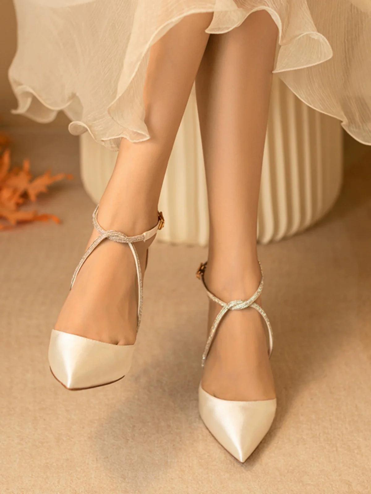 Elegant Satin Cross Strap High Heels: Wedding Banquet Glamour