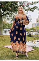 Floral Print Plus Size Party Dress Long Sleeve Cotton Dress