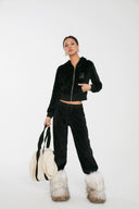 Discoglam Black Rhinestone Velvet Suit Cardigan and Pants