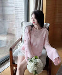 Pink Wool Knit Pullover: Stylish Cozy Sweater for Autumn