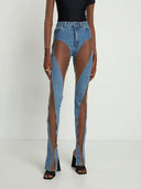 Mugler Spiral Mesh Low Waist Denim Pants Fall 2022 Fashion