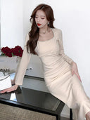 French Elegance Pleated Dress for Sophisticated Women Fashion