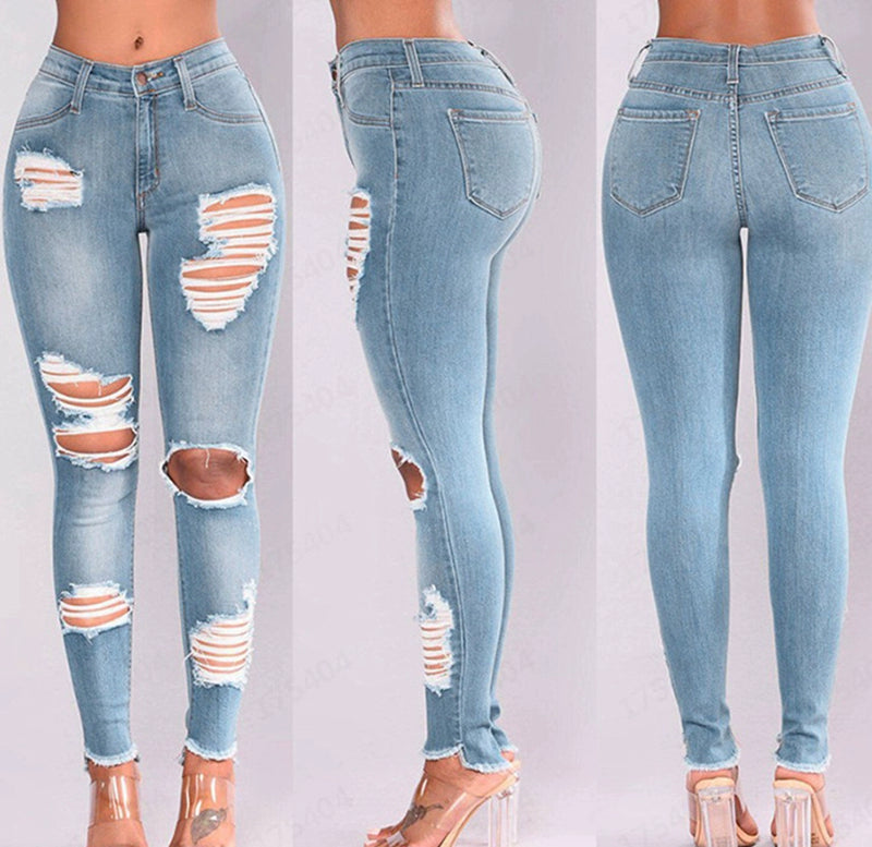 2024 Fashion Elastic Jeans Ripped Women Ladies Jeans Pants Female