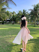 Pink Chiffon Summer Dress Chic Irregular Sling Style