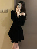 Socialite Party Black Velvet Tuxedo Dress Elegant High Waist