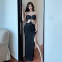 Sultry High Split Korean Style Dress Chic Elegance Comfort