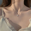 Korean Pink Crystal Angel Wings Heart Pendant Necklace 2022