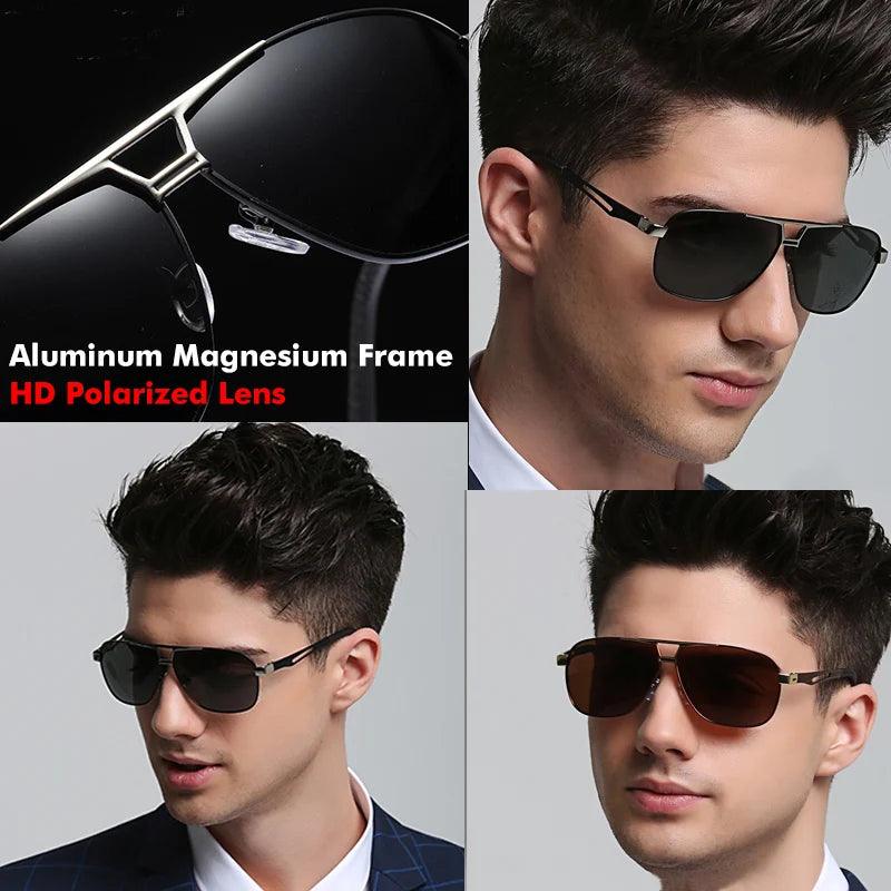 Premium Men's Polarized Photochromic Sunglasses - Aluminum Magnesium Square Design for Driving & Outdoor Activities