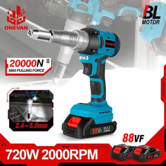 20000N Cordless Brushless Electric Rivet Gun for Makita 18V Battery – Automatic Riveting Tool (2.4-5.0mm)