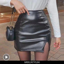 MOUKYUN Korean Pu Leather Sexy High Waist Split Skirt