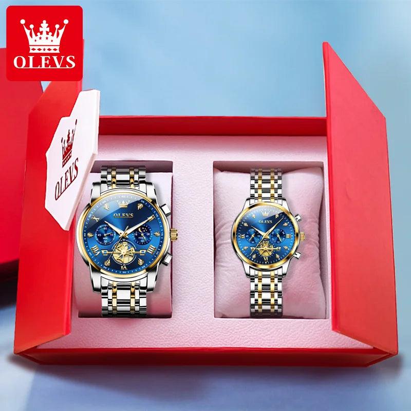 Elegant OLEVS Couple Watches with Moon Phase and Waterproof Design  OurLum.com gold blue CHINA 